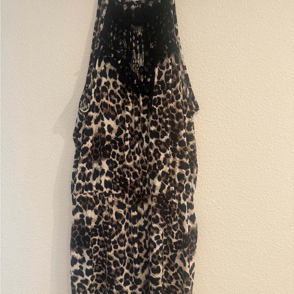 Leopard Print Jumpsuit with Black Lace Detail